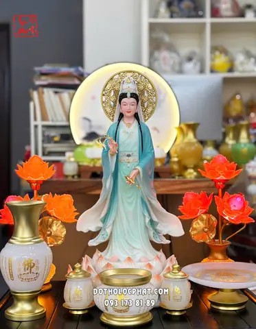 34. Tượng Quan Âm Bồ Tát Liên Hoa Lam Ngọc Đứng Hào Quang Qabt-140