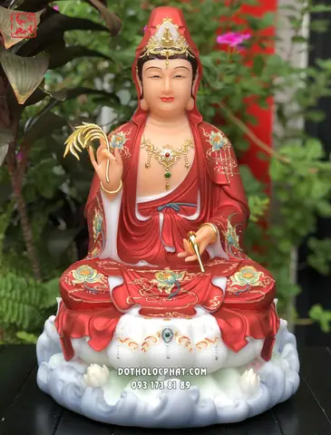 12. Tượng Quan Âm Bồ Tát Hoa Sen Gấm Đỏ Đế Non Nước Qabt-117